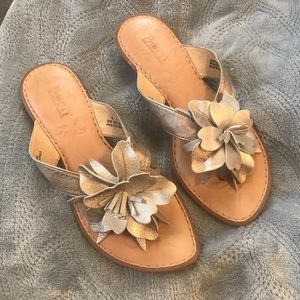 Born Gold Leather Flower Sandals